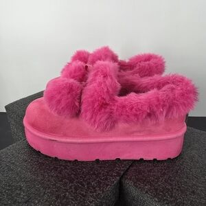 Rouge Helium Hot Pink Platform Faux Fur Pom Pom Slippers Size 8 Shoes